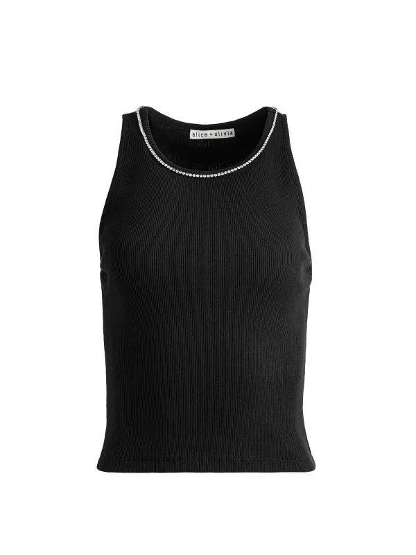 Alice and Olivia Allen Embellished Neck Tank Top-Women Tops