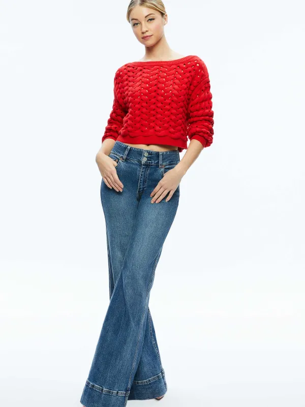 Alice and Olivia Allene Cable Knit Crewneck-Women Sweaters