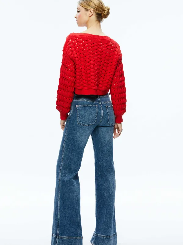 Alice and Olivia Allene Cable Knit Crewneck-Women Sweaters