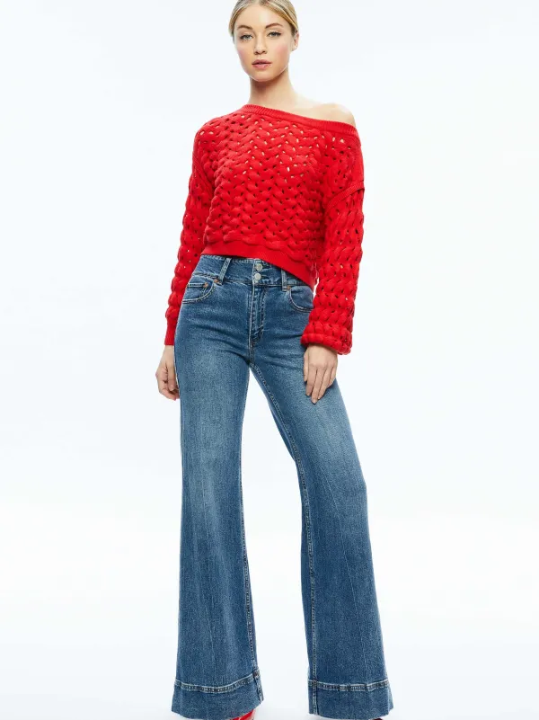 Alice and Olivia Allene Cable Knit Crewneck-Women Sweaters