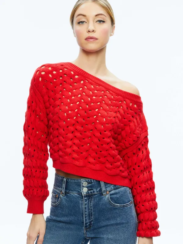 Alice and Olivia Allene Cable Knit Crewneck-Women Sweaters