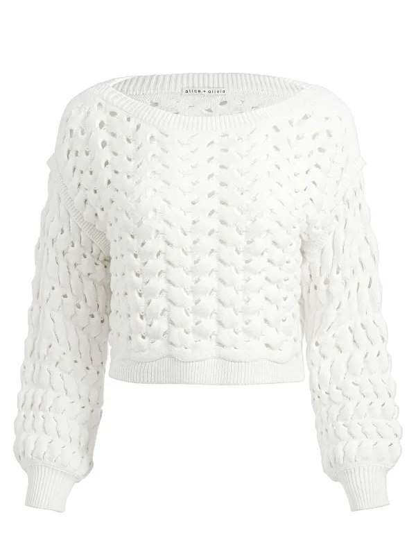 Alice and Olivia Allene Cable Knit Crewneck-Women Sweaters