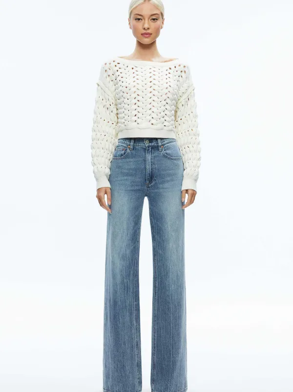 Alice and Olivia Allene Cable Knit Crewneck-Women Sweaters