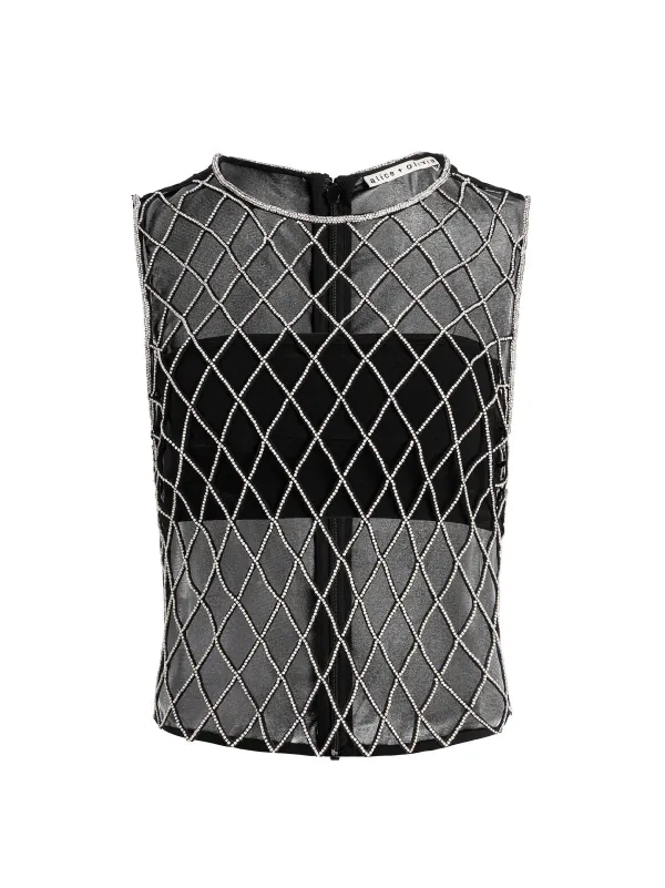 Alice and Olivia Amal Embellished Tank With Bandeau-Women Tops
