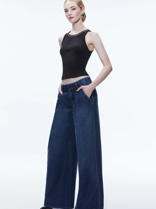 Alice and Olivia Anders Low Rise Pleated Jean-Women Pants