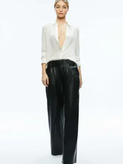 Alice and Olivia Anders Vegan Leather Low Rise Pant-Women Pants