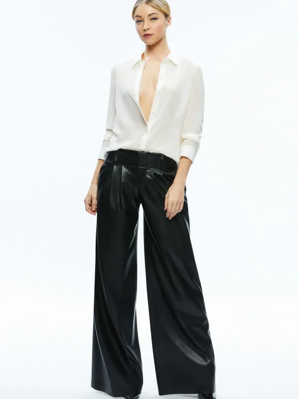 Alice and Olivia Anders Vegan Leather Low Rise Pant-Women Pants
