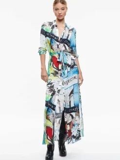 Alice and Olivia A+O X Basquiat Chassidy Maxi Shirt Dress-Women Dresses