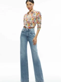 Alice and Olivia A+O X Blair Z Willa Placket Top-Women Tops