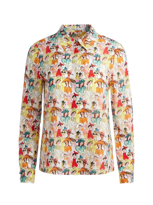 Alice and Olivia A+O X Blair Z Willa Placket Top-Women Tops