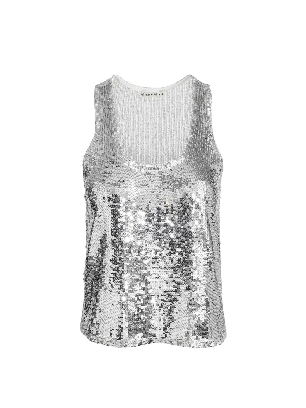 Alice and Olivia Avril Sequin Boxy Tank-Women Tops