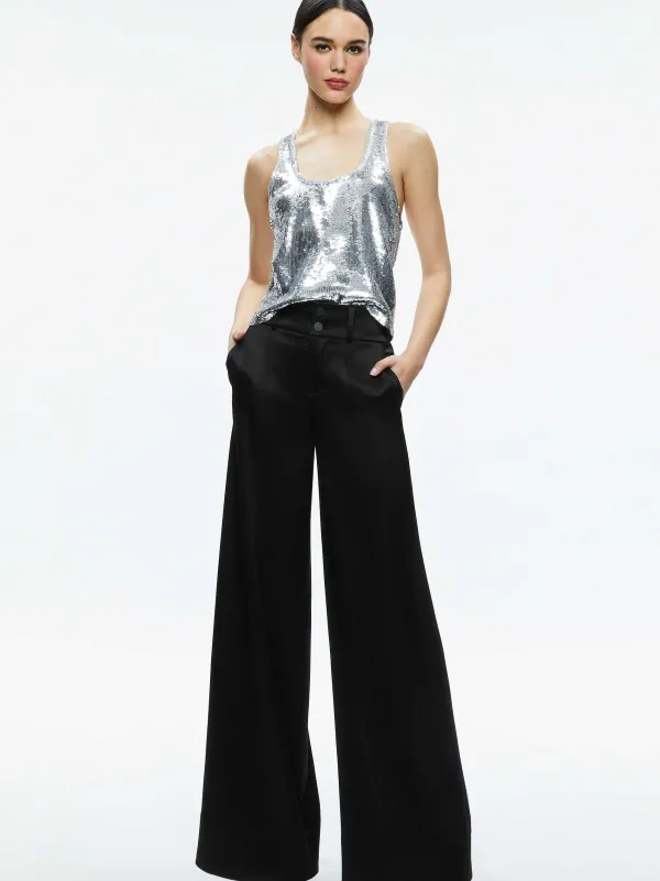 Alice and Olivia Avril Sequin Boxy Tank-Women Tops