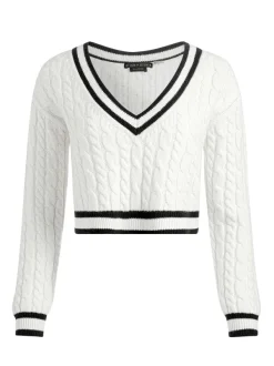 Alice and Olivia Ayden Cropped V-Neck Pullover-Women Sweaters