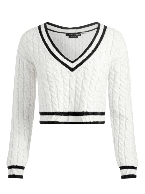 Alice and Olivia Ayden Cropped V-Neck Pullover-Women Sweaters