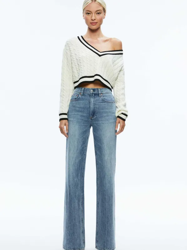 Alice and Olivia Ayden Cropped V-Neck Pullover-Women Sweaters