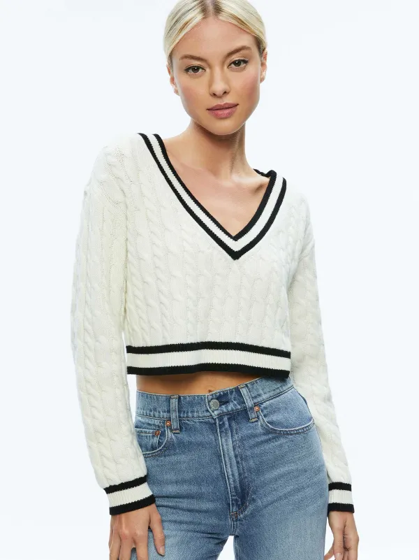 Alice and Olivia Ayden Cropped V-Neck Pullover-Women Sweaters