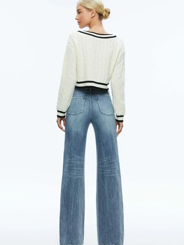 Alice and Olivia Ayden Cropped V-Neck Pullover-Women Sweaters