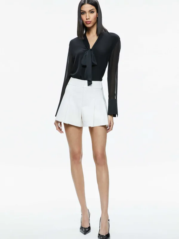 Alice and Olivia Brady Oversized Button Down With Bow Tie-Women Tops