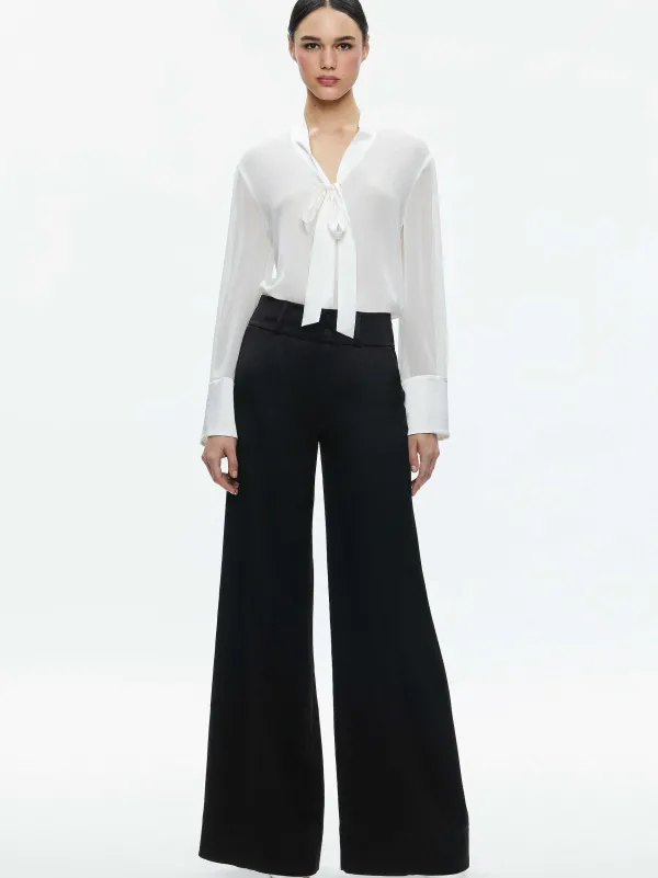 Alice and Olivia Brady Oversized Button Down With Bow Tie-Women Tops