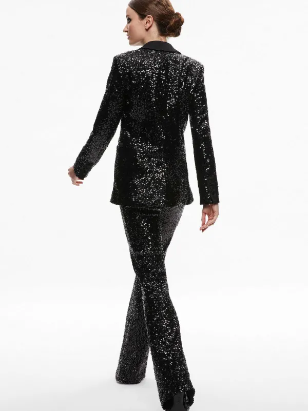 Alice and Olivia Breann Sequin Fitted Blazer + Lara Sequin Bootcut Pant-Women Matching Sets