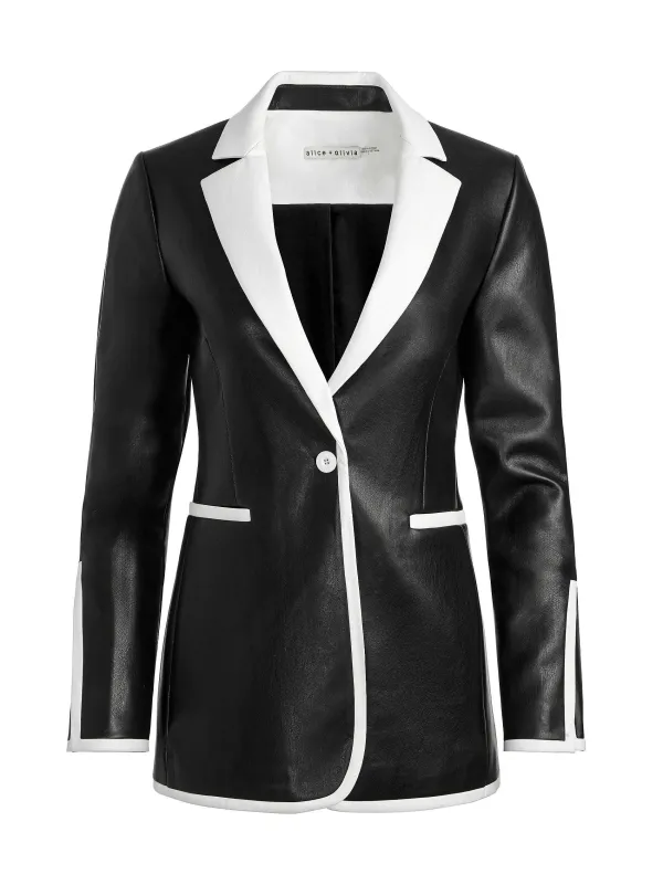 Alice and Olivia Breann Vegan Leather Blazer + Rubi Vegan Leather Mini Skirt-Women Matching Sets
