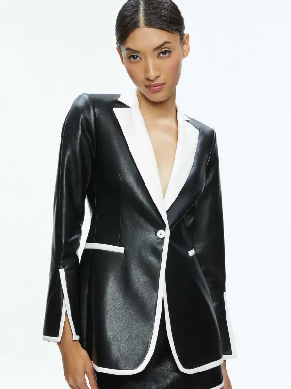 Alice and Olivia Breann Vegan Leather Blazer + Rubi Vegan Leather Mini Skirt-Women Matching Sets