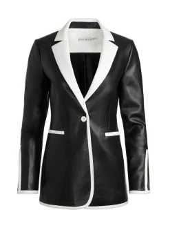 Alice and Olivia Breann Vegan Leather Blazer-Women Jackets + Coats