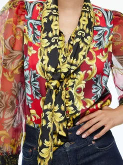 Alice and Olivia Brentley Tie Neck Blouse-Women Tops