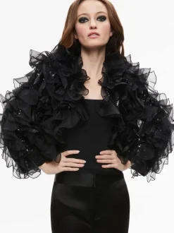 Alice and Olivia Britton Ruffled Cropped Jacket-Women Jackets + Coats