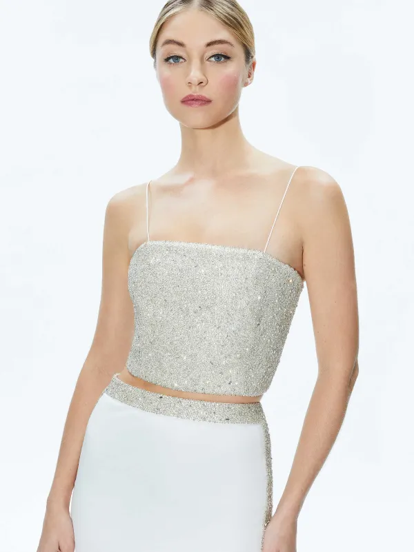 Alice and Olivia Ceresi Embellished Crop Top + Marilynn Embellished Maxi Skirt-Women Matching Sets