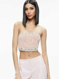 Alice and Olivia Ceresi Embellished Spaghetti Strap Top-Women Tops