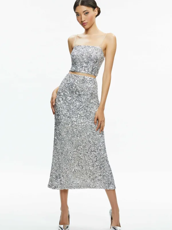 Alice and Olivia Ceresi Sequin Bandeau Crop Top-Women Tops