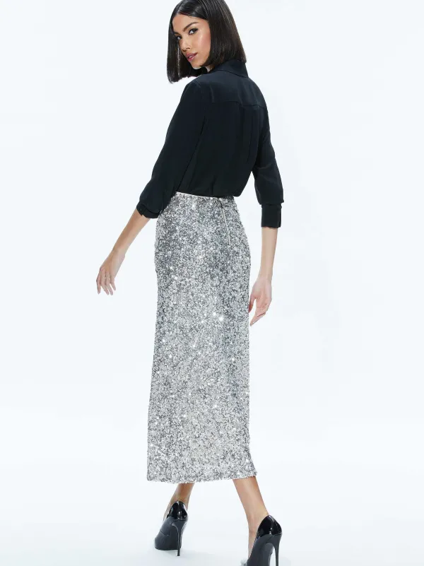 Alice and Olivia Ceresi Sequin Bandeau Crop Top + Maeve Sequin Slip Skirt-Women Matching Sets