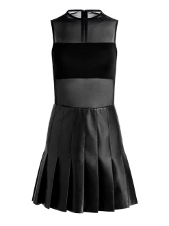 Alice and Olivia Chara Vegan Leather Pleated Mini Dress-Women Dresses