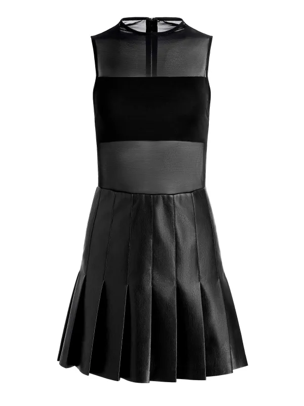 Alice and Olivia Chara Vegan Leather Pleated Mini Dress-Women Dresses