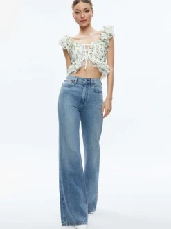 Alice and Olivia Charline Ruffle Cropped Top-Women Tops