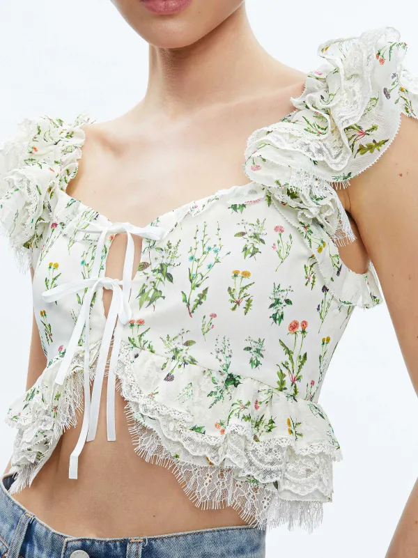 Alice and Olivia Charline Ruffle Cropped Top-Women Tops
