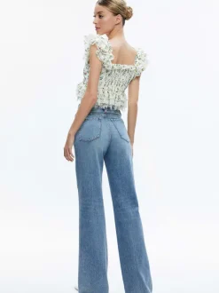 Alice and Olivia Charline Ruffle Cropped Top-Women Tops