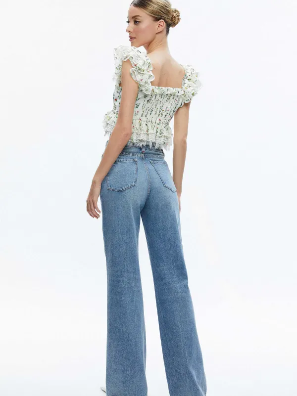 Alice and Olivia Charline Ruffle Cropped Top-Women Tops