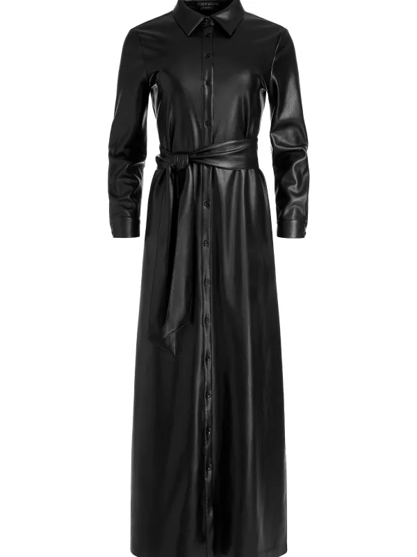 Alice and Olivia Chassidy Vegan Leather Maxi Shirt Dress-Women Dresses