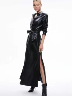 Alice and Olivia Chassidy Vegan Leather Maxi Shirt Dress-Women Dresses