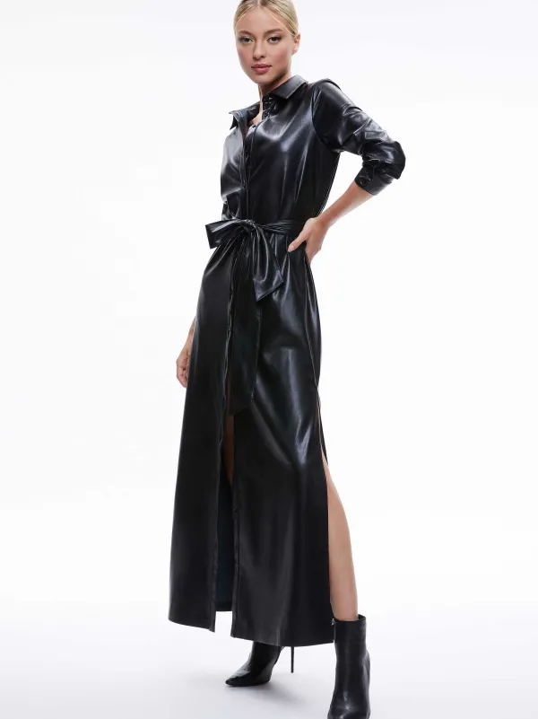 Alice and Olivia Chassidy Vegan Leather Maxi Shirt Dress-Women Dresses