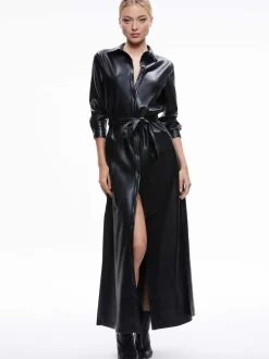 Alice and Olivia Chassidy Vegan Leather Maxi Shirt Dress-Women Dresses