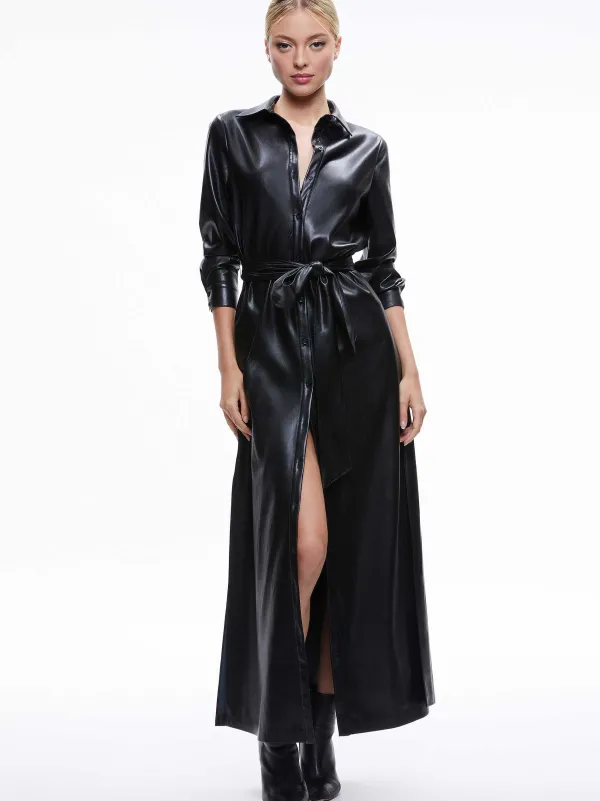 Alice and Olivia Chassidy Vegan Leather Maxi Shirt Dress-Women Dresses