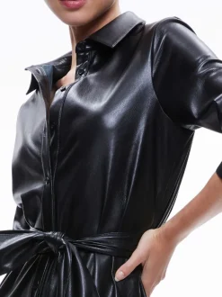 Alice and Olivia Chassidy Vegan Leather Maxi Shirt Dress-Women Dresses