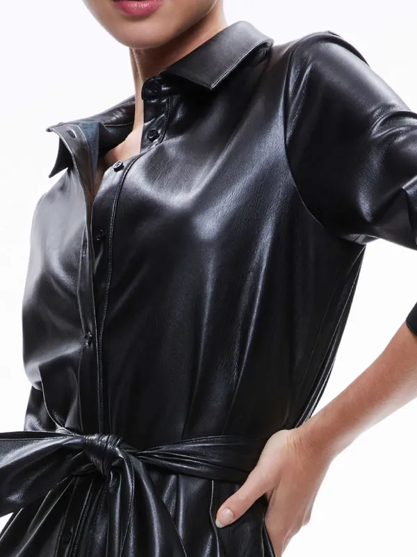 Alice and Olivia Chassidy Vegan Leather Maxi Shirt Dress-Women Dresses