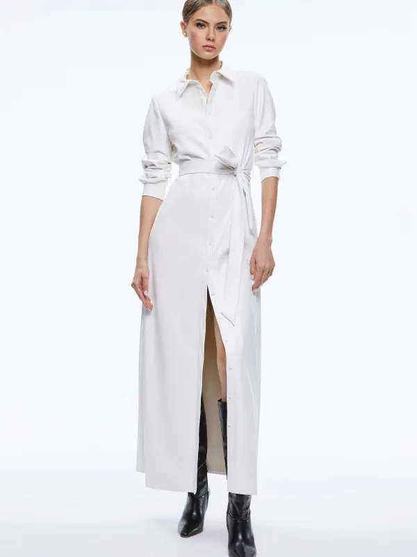 Alice and Olivia Chassidy Vegan Leather Maxi Shirt Dress-Women Dresses