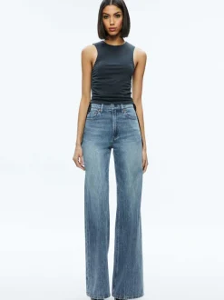Alice and Olivia Chrissy Crewneck Ruched Crop Top-Women Tops