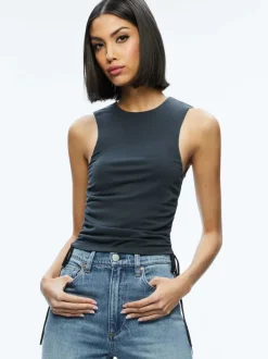 Alice and Olivia Chrissy Crewneck Ruched Crop Top-Women Tops