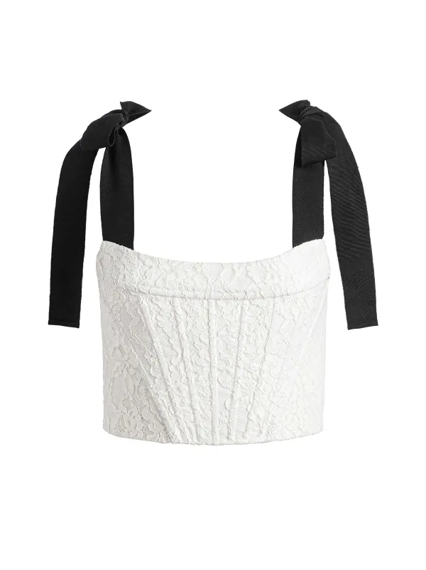 Alice and Olivia Clara Bow Strap Bustier Crop Top + Earla Lace Midi Skirt-Women Matching Sets